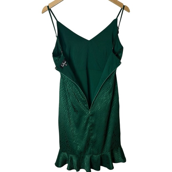 Lulus Hewitt Forest Green Embossed Zebra Print Satin Ruffled Mini Dress Size Med - Picture 6 of 10